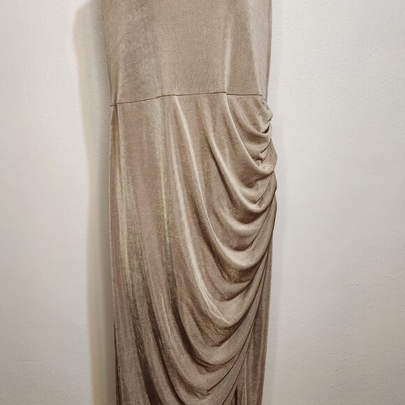 Nina Parker Tan Brown Sleeveless Slinky Dress With Ruching Size 2XL - Picture 3 of 8